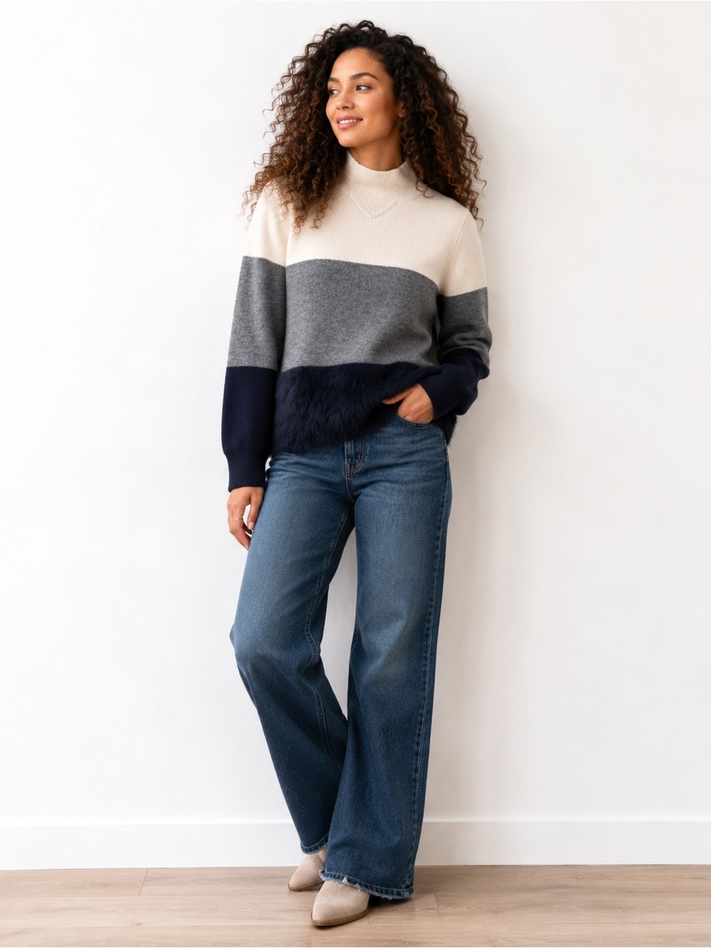 J.Crew Collection 100% Merino Wool Colorblock Mock Neck Sweater XS